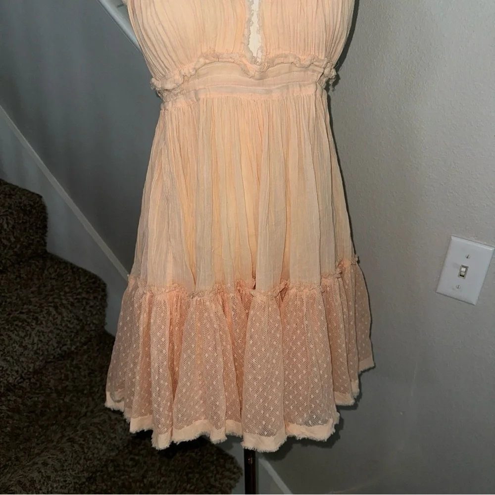 Free People Halter Mini Dress Tiered Ruffle Swiss Dot Beach Festival sm